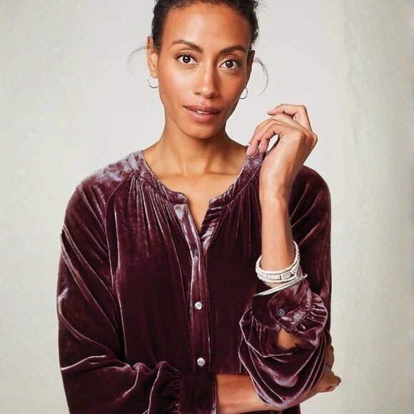 J.Jill Rayon & Silk Velvet Blouse – Bordeaux – SZ M (NWT) - Picture 1 of 8